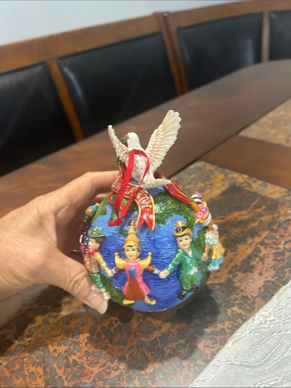 2000 Holiday Dove Globe Ornament with Multicolor Figures